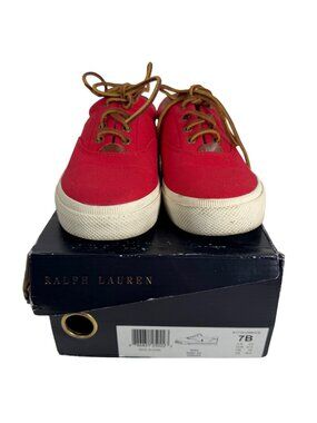 Ralph Lauren Mira Casual Comfort Low Sneakers Red Fabric Lace Up Shoes Womens 7B